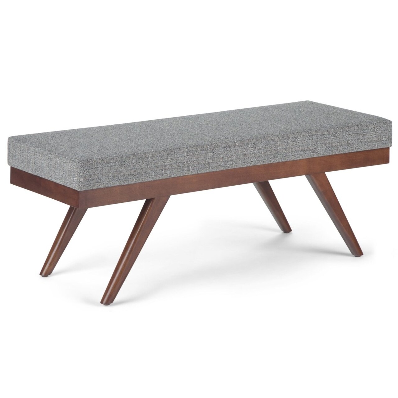 Chanelle Ottoman Bench Tweed Fabric Mid Century Modern 47.75In Solid Wood